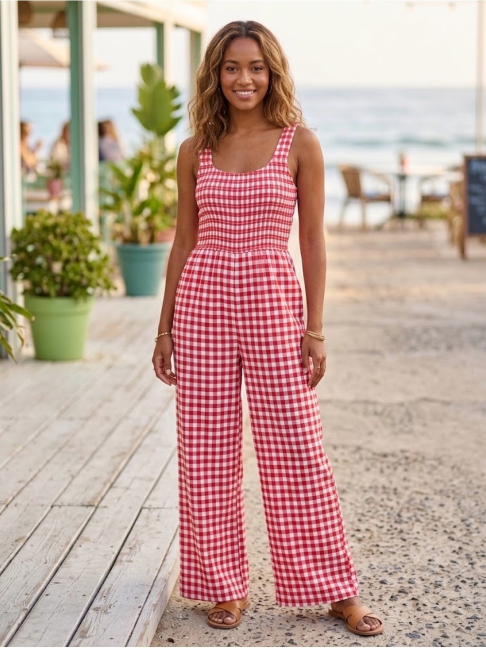 Asos design Red Gingham Wide-Leg Jumpsuit - Women Sz 12